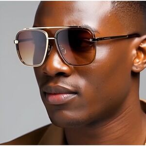 Aviator Sunglasses Gold Frame Brown Lens Square Fashion‎ Shades UV400 Protection